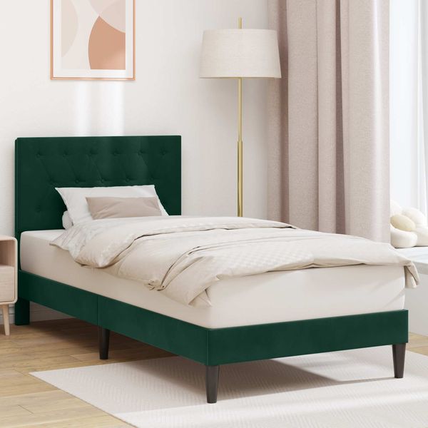vidaXL Bettrahmen mit Kopfteil Dunkelgrün 90x190 cm Samt 42027633
