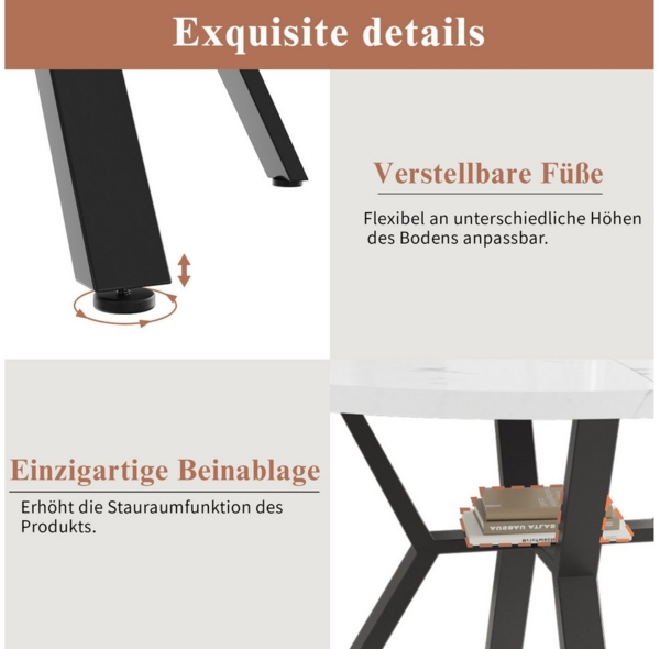 STILVORA Esstisch rund X-förmiger Couchtisch mit Metallhalterung,Küchentisch (runder Küchentisch, weiße Marmoroptik, 1-St, 100*100*75cm), mit X-förmiger Metallhalterung,Marmormuster Desktop Bild 3