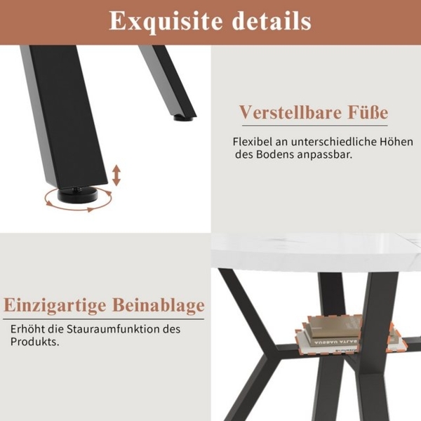 STILVORA Esstisch rund X-förmiger Couchtisch mit Metallhalterung,Küchentisch (runder Küchentisch, weiße Marmoroptik, 1-St, 100*100*75cm), mit X-förmiger Metallhalterung,Marmormuster Desktop Bild 4