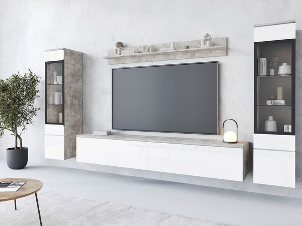 Home affaire Wohnwand VERA II, Vitrinen Türanschlag wechselbar, (Komplett-Set, 4-St), Mediawand 260 cm, Vitrine mit Verglasung, stehend und hängend