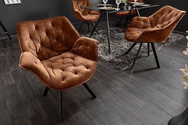 riess-ambiente Polsterstuhl THE DUTCH COMFORT rost braun – Samt, mit Armlehnen, Metall-Beine (Einzelartikel, 1 St), 180° drehbar mit Auto-Return-Funktion – ideal für Esszimmer oder Büro