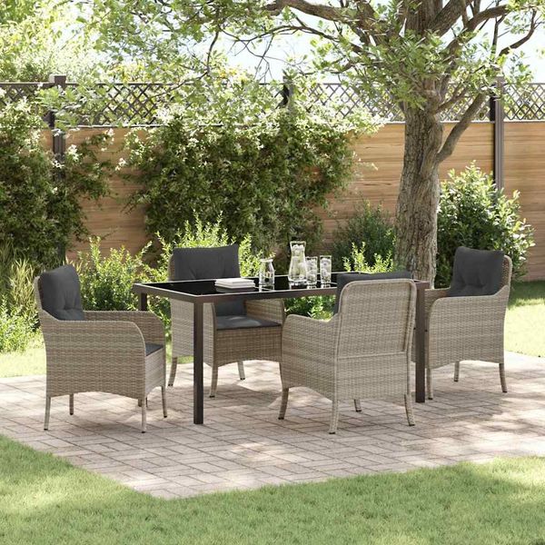 vidaXL Garten Essgruppe mit Kissen 5 pcs Hellgrau Poly-Rattan 3380186