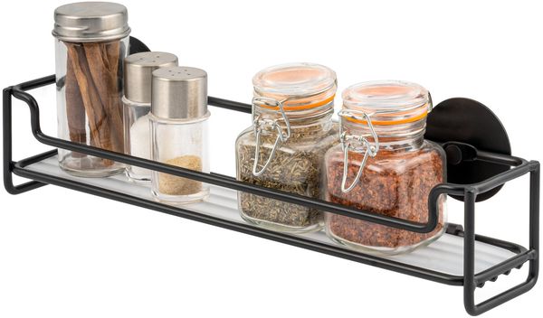 Gewürzregal zur Wandmontage, zum Kleben oder Bohren, schwarz, inkl. Montagematerial