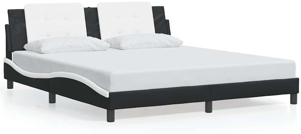Doppelbett, Bettgestell Modernen ohne Matratze Schwarz und Weiß 180x200 cm Kunstleder d2653e