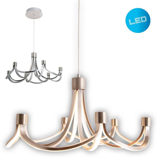 näve LED Pendelleuchte Festos, LED fest integriert, Kronleuchter, stufenweise dimmbar, satiniertes Metall, H: 150cm