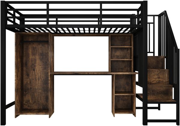 Merax Hochbett, 90 x 200 cm, Kinderbett, Einzelbett, mit Stauraum, Kleiderschrank, Schreibtisch,Treppenkonstruktionen mit Stauraum, ohne Matratze, schwarz Bild 7