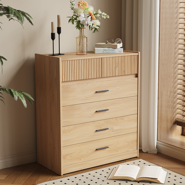 HOMAVO Kommode 6 Schubladen, 74x40x90 cm, Eichefarben DG1