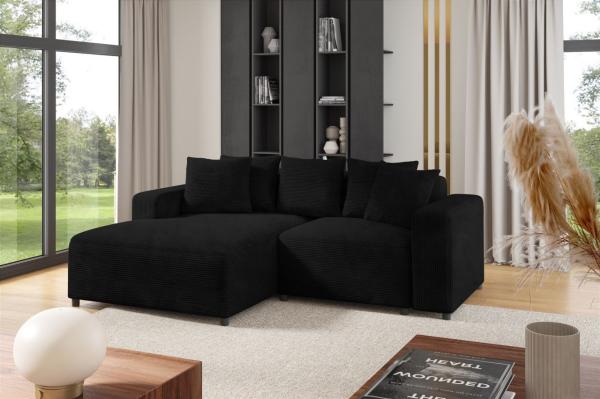 Ecksofa Designersofa Sofa MEGAN XS in Stoff Poso Schwarz Ottomane Links