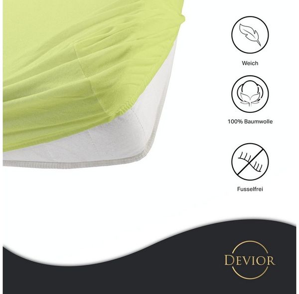 Devior Spannbettlaken 100% Baumwolle für Standardmatratzen, 135 g/m² hochwertig verarbeitet, Jersey, (1 Stück), mit Rundumgummizug atmungsaktiv & pflegeleicht in vielen Größen
