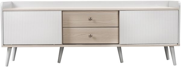Merax Lowboard mit 2 Schubladen in Holzoptik und 2 Schiebetüren, TV-Board mit verstellbaren Einlegeböden, TV-Schrank, Weiß & Eiche Bild 9