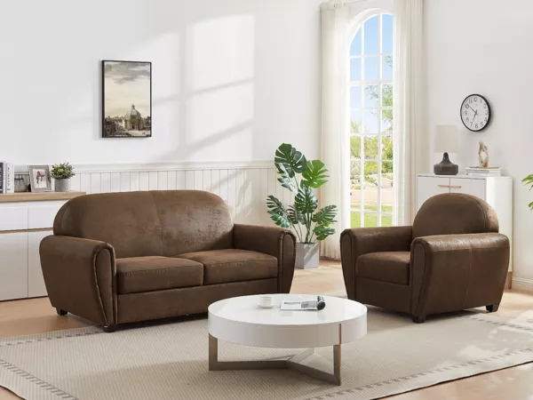 Vente-unique - VICTORY Sofa and armchair set StoffStoff Braun - B 91 cm81 cm x H 89 cm x L 170 cm94 cm