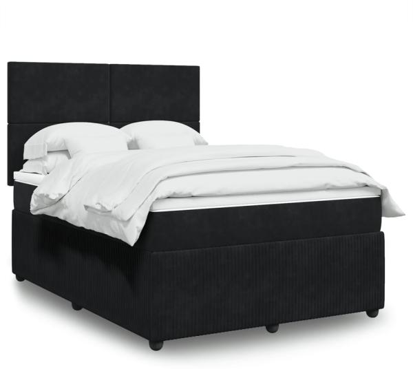 vidaXL Boxspringbett mit Matratze Schwarz 140x200 cm Samt 3292354