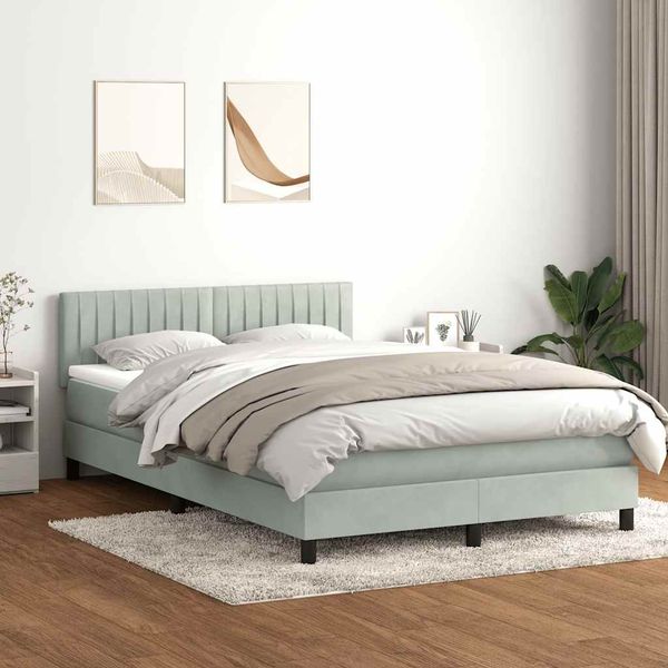 vidaXL Boxspringbett mit Matratze & LED Hellgrau 160x210 cm Samt 3317079
