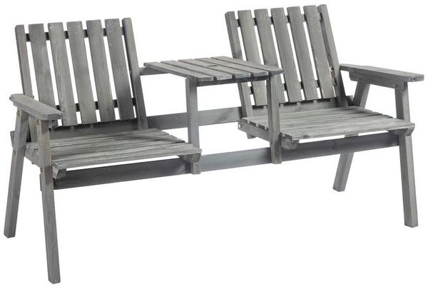 MC Star Gartenbank Gartenbank mit Tisch, Sitzgruppe, Gartenmöbel (mit Regenschirmloch, Sitzbank, 2 Stühle, Massivholz, Grau, 152 x 70 x 83 cm)