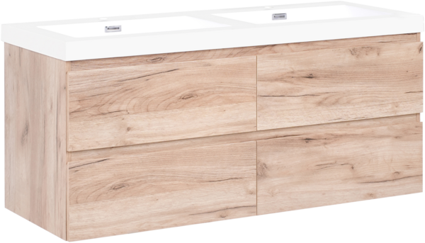 Wandmontierter Waschbeckenunterschrank mit Doppelwaschbecken RANCO 120 cm Hellbraun