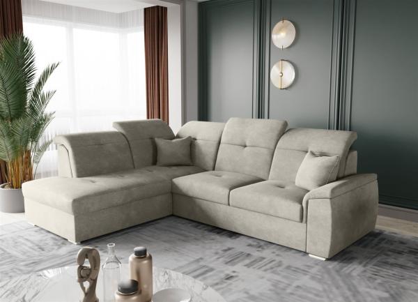 Ecksofa Schlafsofa Sofa FREJA Stoff Brooklyn Beige Ottomane Links