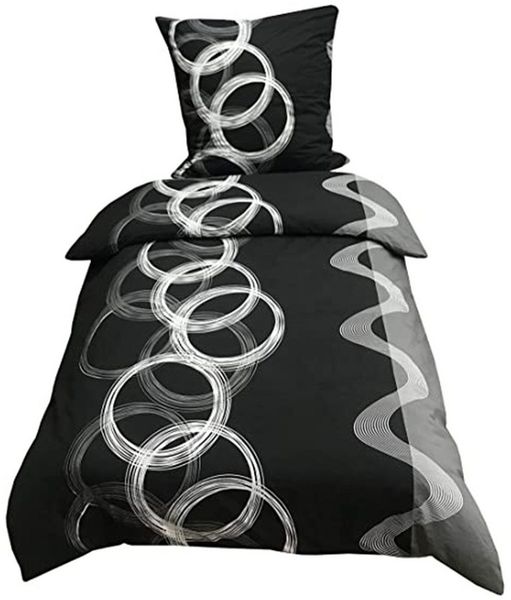Leonado Vicenti Bettwäsche Mikrofaser 135x200 cm 155x200 cm 155x220 cm Allergikergeeignet, Microfaser, 2 teilig, Schwarz Grau Anthrazit Kreise modern