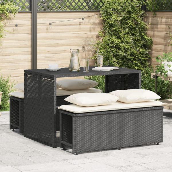 vidaXL 3-tlg. Garten-Essgruppe mit Kissen Schwarz Poly Rattan 4003902