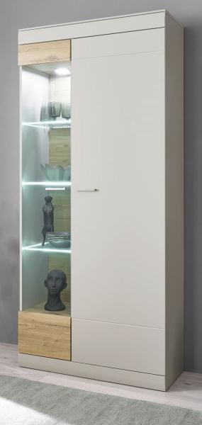 Vitrine Griego in grau matt und Eiche 90 x 199 cm