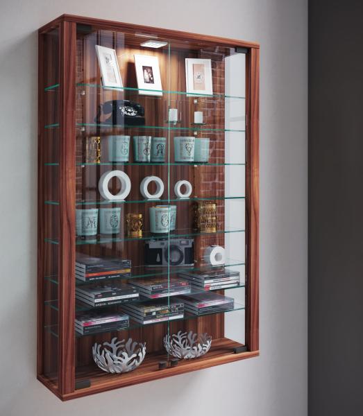 Vitrinenschrank Glas Wandschrank Vitrine Hängeschrank Schrank Nussbaum Dekor