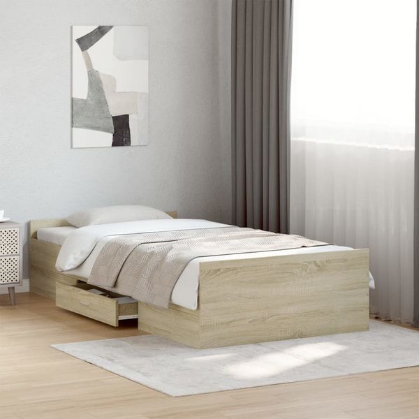 vidaXL Bettgestell mit Schubladen Sonoma-Eiche 100x200cm Holzwerkstoff 3280330