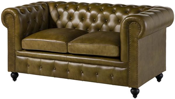 Sofa 2-Sitzer Echtleder 158x82x75 grün CHESTERFIELD #302