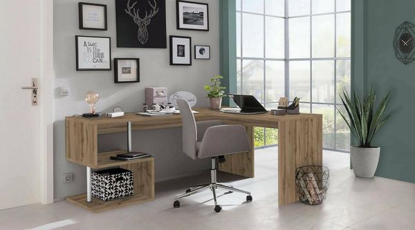 Dmora - Schreibtisch Sasha, PC-Eckschreibtisch, Mehrzweck-Bürotisch, platzsparender Schreibtisch mit Mehreren Positionen, 100% Made in Italy, 160 x 60 x 78 cm, Eiche
