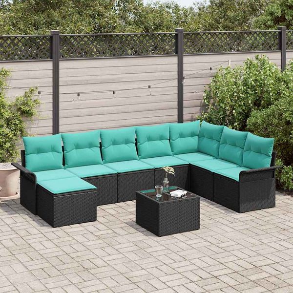 vidaXL Garten-Sofa-Set mit Kissen 9 pcs Schwarz Poly Rattan 3354165
