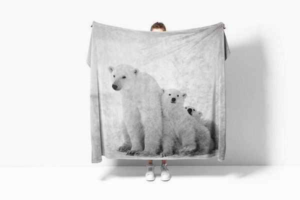 Sinus Art Handtücher Handtuch Strandhandtuch Saunatuch Kuscheldecke mit Tiermotiv Eisbären Familie, Baumwolle-Polyester-Mix (1-St), Handtuch