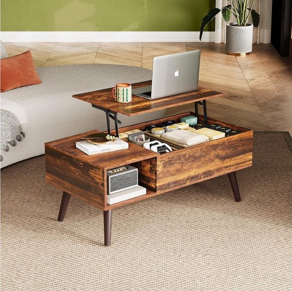 WLIVE Couchtisch höhenverstellbar mit Stauraum, Lift-Top Wohnzimmertisch 100×50×41-57cm (Packung, Lift-Top-Design), Holzoptik & Metallrahmen, für Wohnzimmer Büro