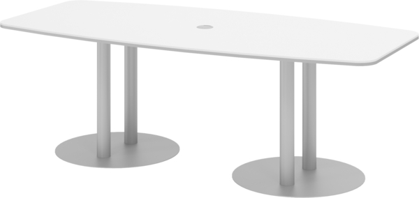 bümö Konferenztisch oval 220x103 cm großer Besprechungstisch in weiß, Besprechungstisch mit Säulen in Silber, Meetingtisch für 8 Personen, XL-Tisch für Besprechungsraum & Meeting, KT22S-W-S