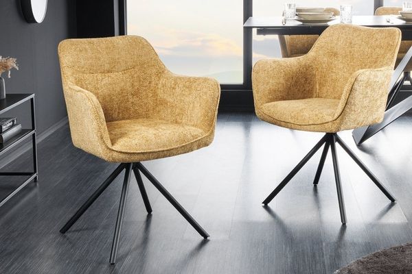riess-ambiente Polsterstuhl VERONA senfgelb / schwarz (Einzelartikel, 1 St), Esszimmer · Stoff · Metall · mit Armlehne · 180° drehbar · Design