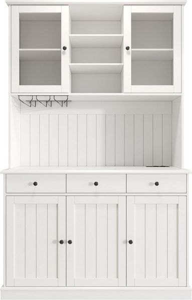 Flieks Küchenbuffet mit Steckdosen, Gläserhalter, Schubladen und Glastüren (Arbeitsplatte mit USB-C- und USB-A-Anschlüssen, 1-St, 120 x 40 x 191 cm) Hochschrank Küchenschrank Geschirrschrank mit verstellbarer Ablagen Bild 4