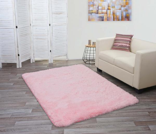 Teppich HWC-F69, Shaggy Läufer Hochflor Langflor, Stoff/Textil flauschig weich 200x140cm ~ rosa