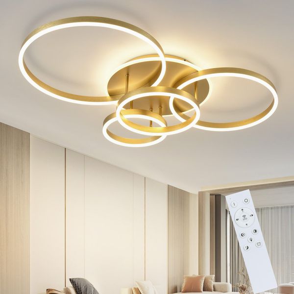 ZMH LED Deckenlampe Deckenleuchte Wohnzimmer - 98CM Wohnzimmerlampe Dimmbar Modern Design 90W Schlafzimmerlampe mit Fernbedienung Gold 4 Ring aus Acryl Deckenbeleuchtung für Schlafzimmer Küche