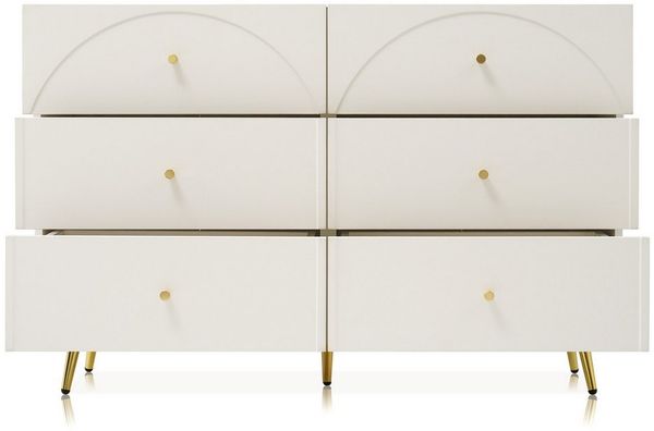 IDEASY Schubkastenkommode Schubladenkommode mit 6 Fächern Weiß/Creme (H85xB120xT40) (Ideal für Schlafzimmer, Flur, Wohnzimmer, Küche), 6 Schubladen-Stauraum, mattierte Oberfläche, cremeweiße Farbgebung