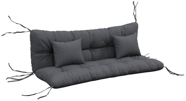 Outsunny Sitzkissen 4er-Set, mit Bindebänder, 10cm dick, 150x50 cm, für Haus, Garten, Sofa, Dunkelgrau