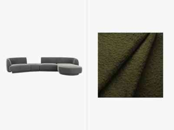 Micadoni Modulares Sofa Miley mit Recamiere 4-Sitzer Rechts Boucle Baloo Dunkel-Olivgrün Bild 1