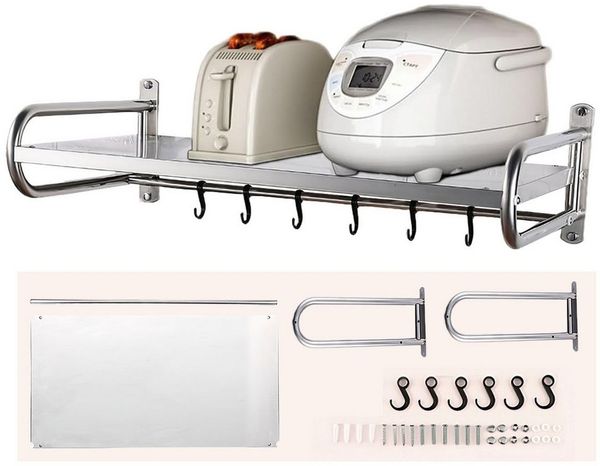 HEYHIPPO Wandregal Wandmontierte Mikrowellenhalterung aus Edelstahl für die Küche, passend für die meisten Mikrowellen unter 45cm, Organizer-Regal über dem Mikrowellen-Wandhalterungs-Ofengestell
