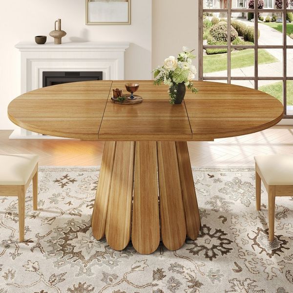 Flieks Esstisch runder/ovaler Küchentisch mit ausziehbarer Tischplatten (L118-158/T118/H76 cm, 1-St, 1 Tisch), erweiterbarer Esszimmertisch Holzoptik, blütenblattförmige Beine