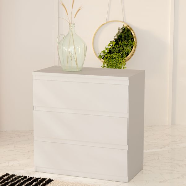 Forte EDMORE Kommode 70 80, moderne Kommode mit 3 Schubladen, Holzwerkstoff, Secret Grey, 77,2 cm breit x 79,8 cm hoch x 42,2 cm tief