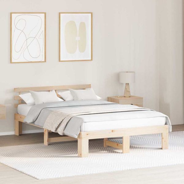 vidaXL Bettrahmen mit Kopfteil Natur 120 x 190 cm Massives Kiefernholz 872620