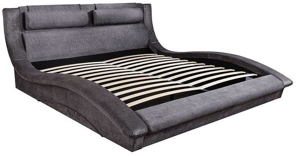 riess-ambiente Polsterbett SWING 160x200cm grau Samt · Doppelbett in geschwungener Form · Vogue (Einzelartikel, 1-tlg), inkl. Kopfteil & Bettkasten & Kissen · mit Lattenrost · Modern Design
