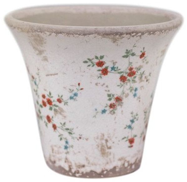 Chic Antique Blumentopf Tulle Pflanztopf Übertopf Keramik glasiert florales Muster Creme, Zartes Streublumen Muster für französischen Landhausstil