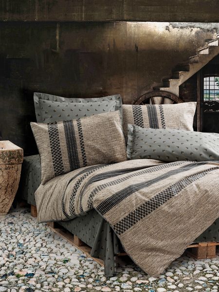 L'Essentiel Maison Bettwäsche Set Arlo Modernes Design in Braun, Schwarz & Grau, Biber Bett Set, 100% COTTON RANFORCE, 2 teilig, Atmungsaktive Ranforce-Qualität, 145 g/m² Fadenzahl