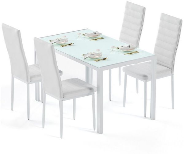 Bealife Essgruppe 5-tlg(Esstisch und 4 stühlen), Tischplatte aus glas(120x70cm)