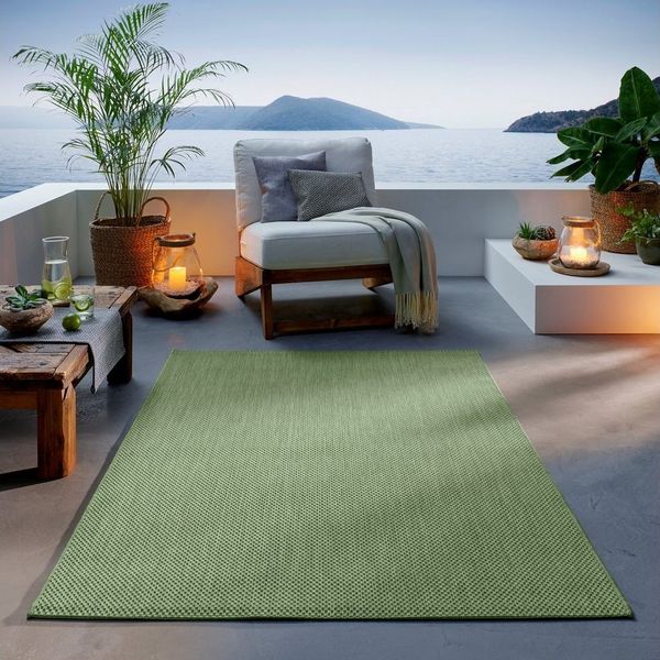 TaCa Home Teppich Outdoor & Indoor Teppich, rechteckig, Höhe: 7 mm, Terrasse Balkon Garten Wohnzimmer Bad Küche, Grün - 120 x 160 cm
