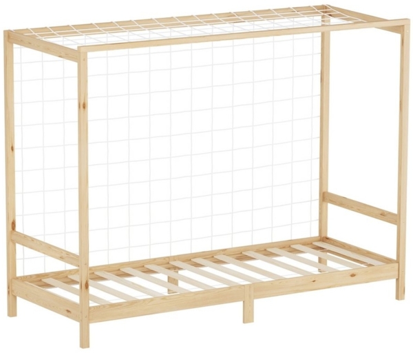 ML-DESIGN Spielbett Fußballtor Einzelbett für Kinder Holzbett mit Lattenrost & Tornetz, Handballtor Abenteuerbett 90x200cm Natur Kinderbett Holzbettgestell