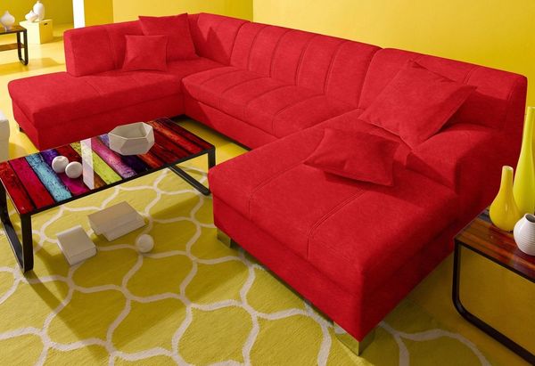 INOSIGN Wohnlandschaft Turah moderne Steppung, incl. Zierkissen, auch in Leder, wahlweise mit Bettfunktion, B/T/H: 297/82/75 cm, U-Form