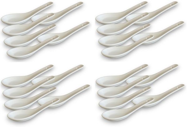 WestCraft Suppenlöffel White and black Series ASIATICA, Porzellan-Löffel-Set Asien / Ramen, 13 cm - Reis-Löffel - Suppen-Löffel, Servier-Löffel - Spoon-Set